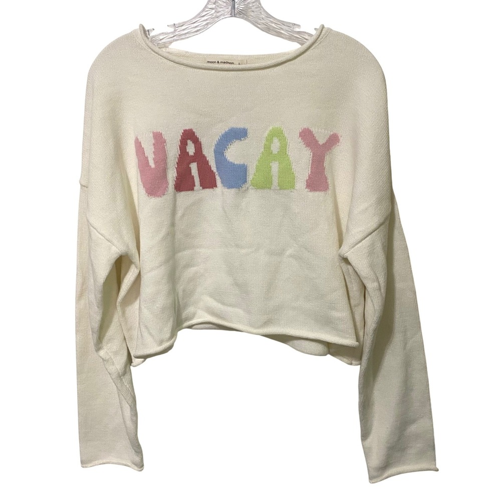 Cream Crop Vacay Sweater Womens L Spring Loungewear Boho Layering‎ Whimsy Retro